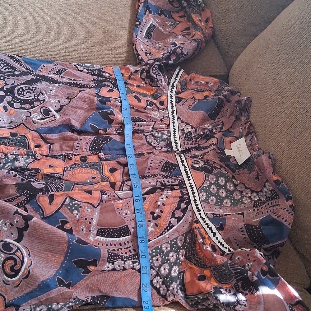Cleobella Rust and Navy Paisley Boho Button-Front Blouse - Picture 5 of 7